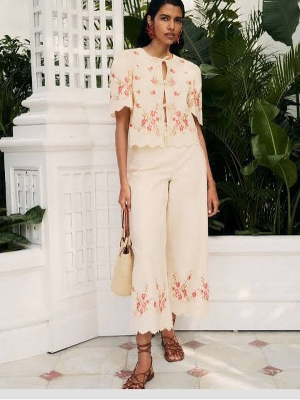 Sezane Cream Blouse with Pink & Green Floral Embroidery - Picture 3 of 6